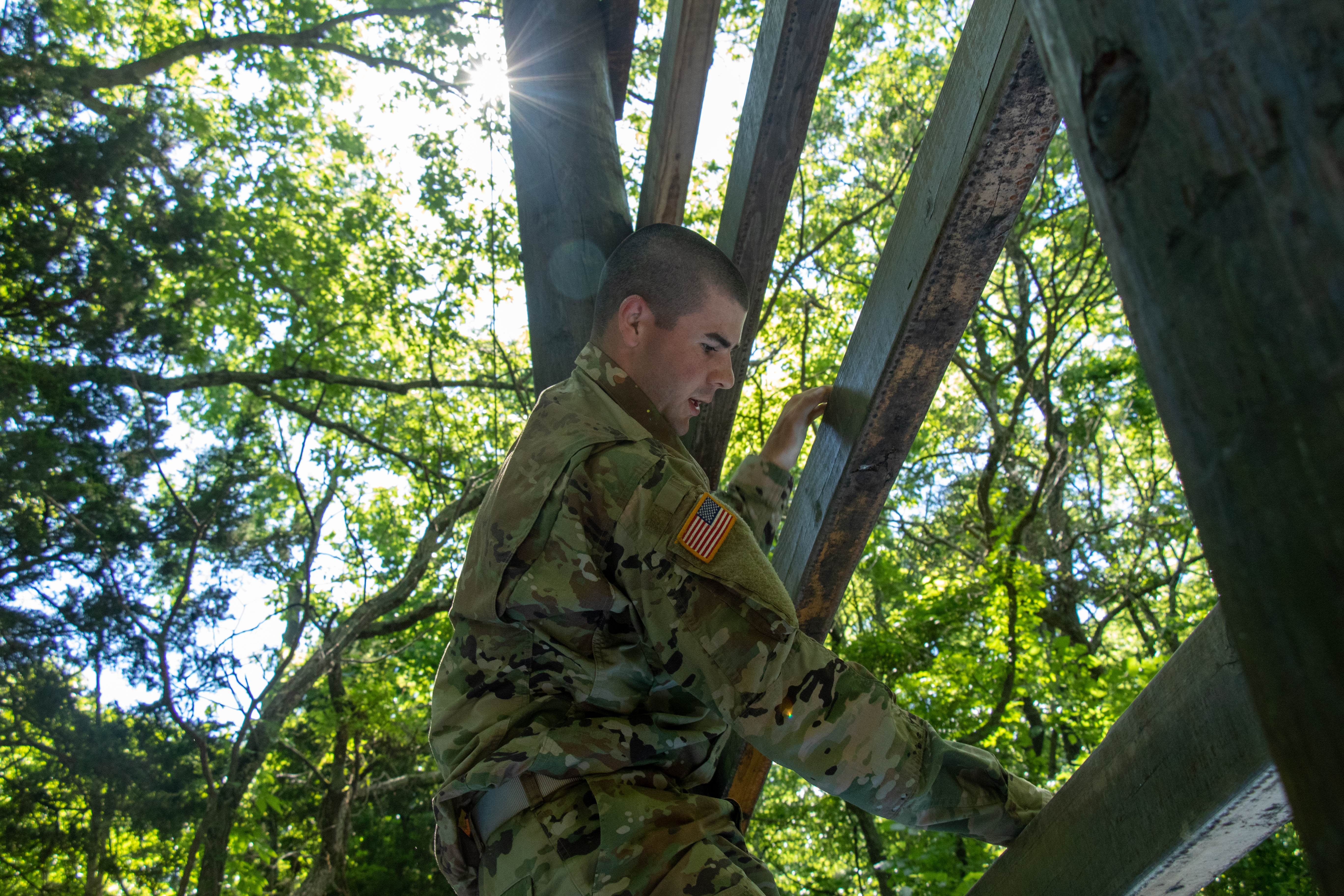 Scared Rappeller Army Cadets complete rappel and obstacles